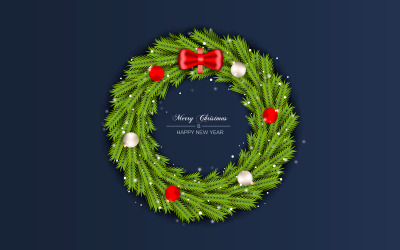 Christmas wreath vector design merry christmas text with garland element