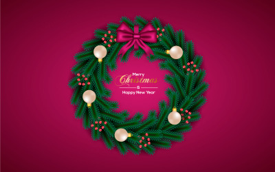 Jul krans vektor design god jul text med julboll och stjärna