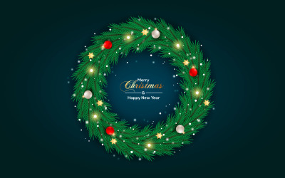 Weihnachtskranz-Vektordesign Text der frohen Weihnachten mit Girlandenelementdesign
