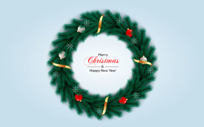 Christmas wreath vector concept design. merry christmas text in pine wreath