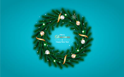 Jul krans vektor konceptdesign. god jul text i gräs krans element med boll