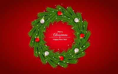 Jul krans vektor konceptdesign. god jul text i gräs krans element med bollar