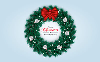 Jul krans vektor konceptdesign. god jul text i gräs krans element med färg boll