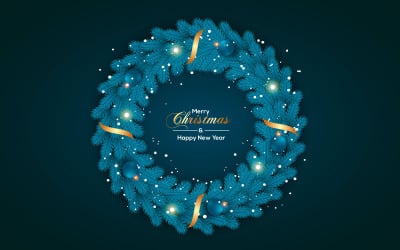 Jul krans vektor konceptdesign. jul text i gräs krans element med löv
