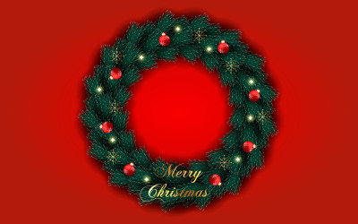Çam dalları ile renk arka plan üzerinde izole süslemeleri ile Mutlu Noel çelengi