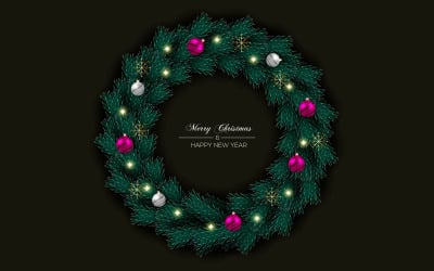 Christmas wreath decorations  on color background with pine branches