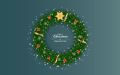 Corona de feliz Navidad con fondo de decoraciones con concepto de rama de pino