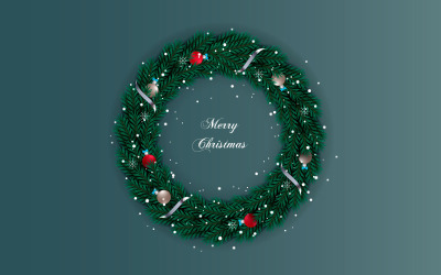 Decoración de tarjeta de corona de navidad realista con rama de pino y bola de navidad