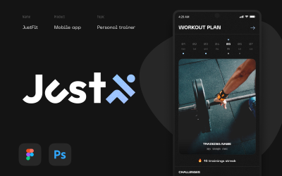 JustFit — šablona uživatelského rozhraní/UX aplikace pro cvičení