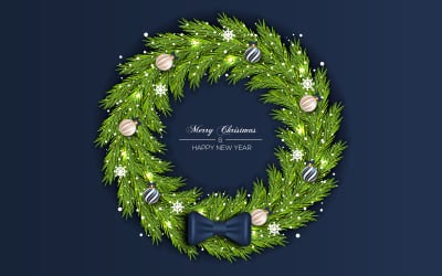 Merry Christmas wreath with decorations isolated on color background with pine branch