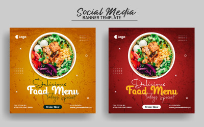 Delicious Food Menu Sociální média Post Banner šablona a čtvercový banner rozložení