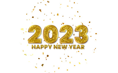 Frohes neues Jahr 2023 Design mit goldenem Konfetti-Hintergrundkonzept