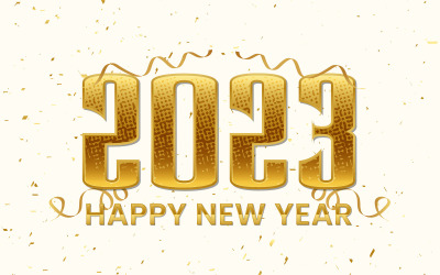Happy new year 2023 with golden confetti background
