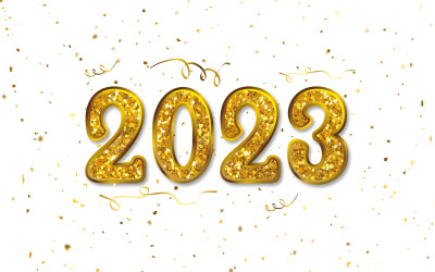 Konfeti arka plan konsepti ile altın parıltılı mutlu yeni yıl 2023 tasarımı