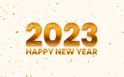 Vackra och realistiska gott nytt år 2023 gyllene 3d-element med konfettibakgrund