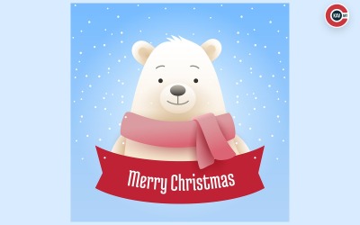 Kerstbanner met beer met sjaal en Merry Christmas-tekst - 00004