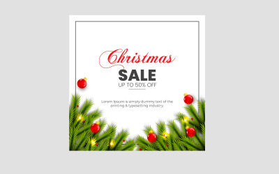 Merry Christmas sale post decoration with christmas ball pine branch and star concept
