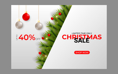 Weihnachtsverkaufspostendekoration mit Weihnachtskugeltannenzweig und Sternkonzept