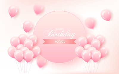 Födelsedag hälsning vektor malldesign. Grattis på födelsedagen text och rosa ballongkoncept