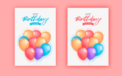 Geburtstagsgruß-Vektorschablonendesign. Alles Gute zum Geburtstagstext mit mehrfarbigen Ballons