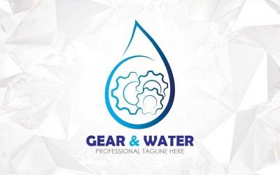 Diseño de logotipo de plomería de engranajes y agua - Identidad de marca