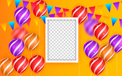 Születésnapi gratuláció banner design színes léggömb születésnapi háttérrel