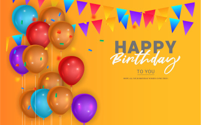 Disegno del modello di congratulazioni di compleanno con palloncini colorati compleanni