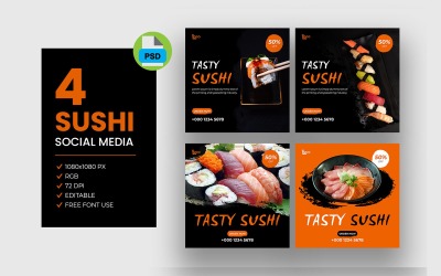 Pakiet postów na Facebooku z japońskim jedzeniem sushi