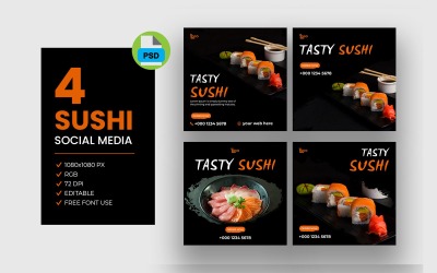 Asijské jídlo sushi balíček příspěvků na facebooku instagram