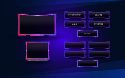 Diseño de paquete de superposición de transmisión de Twitch que incluye superposición de cámara frontal, panel de contracción