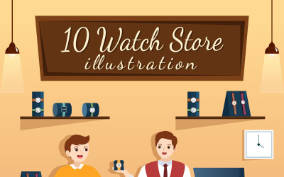 10 ilustracji sklepu z zegarkami