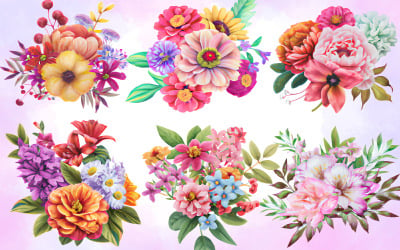 Akvarell blomma, akvarell blomsterarrangemang, akvarell blomma Clipart Illustration gratis