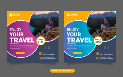 Modello di post sui social media dell&amp;#39;agenzia di viaggi. Banner Web, volantino o poster