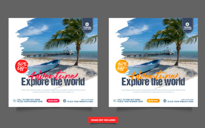 Postsjabloon voor sociale media voor reisbureaus. Ontwerp van een webbanner, flyer of poster