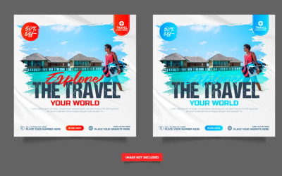 Postsjabloon voor sociale media voor reisbureaus. Webbanner, flyer of poster zakelijke aanbieding promotie