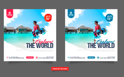 Postsjabloon voor sociale media voor reisbureaus. Webbanner, flyerontwerp
