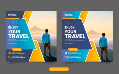 Travel agency social media post template. Web banner,   travelling agency business offer promotion