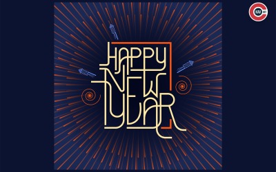 Happy new year text art work for social media post design template - 00010