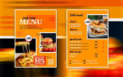 Готові для друку шаблони дизайну листівок із меню ресторану швидкого харчування