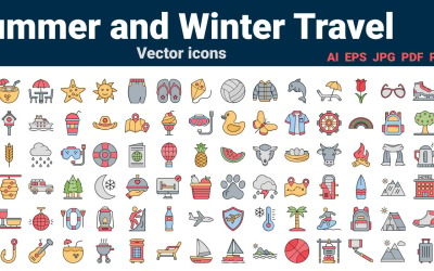 冬季和夏季旅行图标包|人工智能 |每股收益 |静止无功发生器