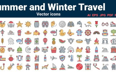 Pakiet ikon podróży zimowych i letnich | sztuczna inteligencja | EPS | SVG