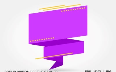 Banner de vector de cinta emergente de color púrpura y amarillo