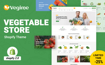 Motyw Vegime Shopify z warzywami i artykułami spożywczymi