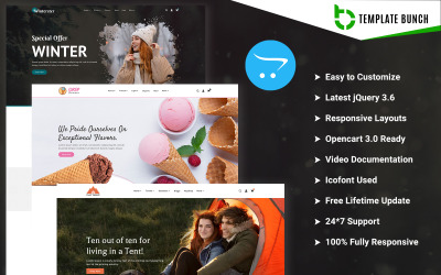 Udogodnienia — zima i lato z namiotem — responsywny motyw OpenCart dla eCommerce