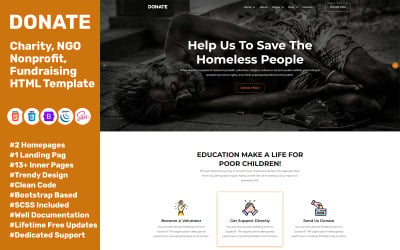 Darowizna — organizacja charytatywna, organizacja non-profit, organizacja pozarządowa, szablon HTML pozyskiwania funduszy
