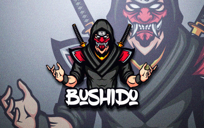Ilustração de Mascote Samurai de Pano Escuro Bushido Ronin