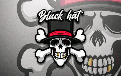 Mascotte di vettore del teschio del pirata del cappello nero