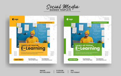 Education social media post banner template or online learning square ...