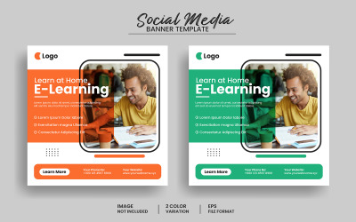 Education social media post banner template or online learning square banner layout