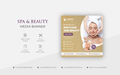 Tratamiento de spa y salón de tratamientos de belleza Centro de redes sociales Diseño de plantilla de publicación